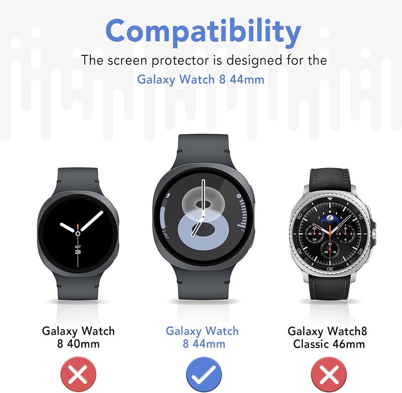 SPGUARD 3 Pack for Samsung Galaxy Watch 8 44mm Screen Protector,Full Protective Tempered Glass Film All Around Coverage Cover ONLY Compatible with Galaxy Watch8 44mm - Image 2